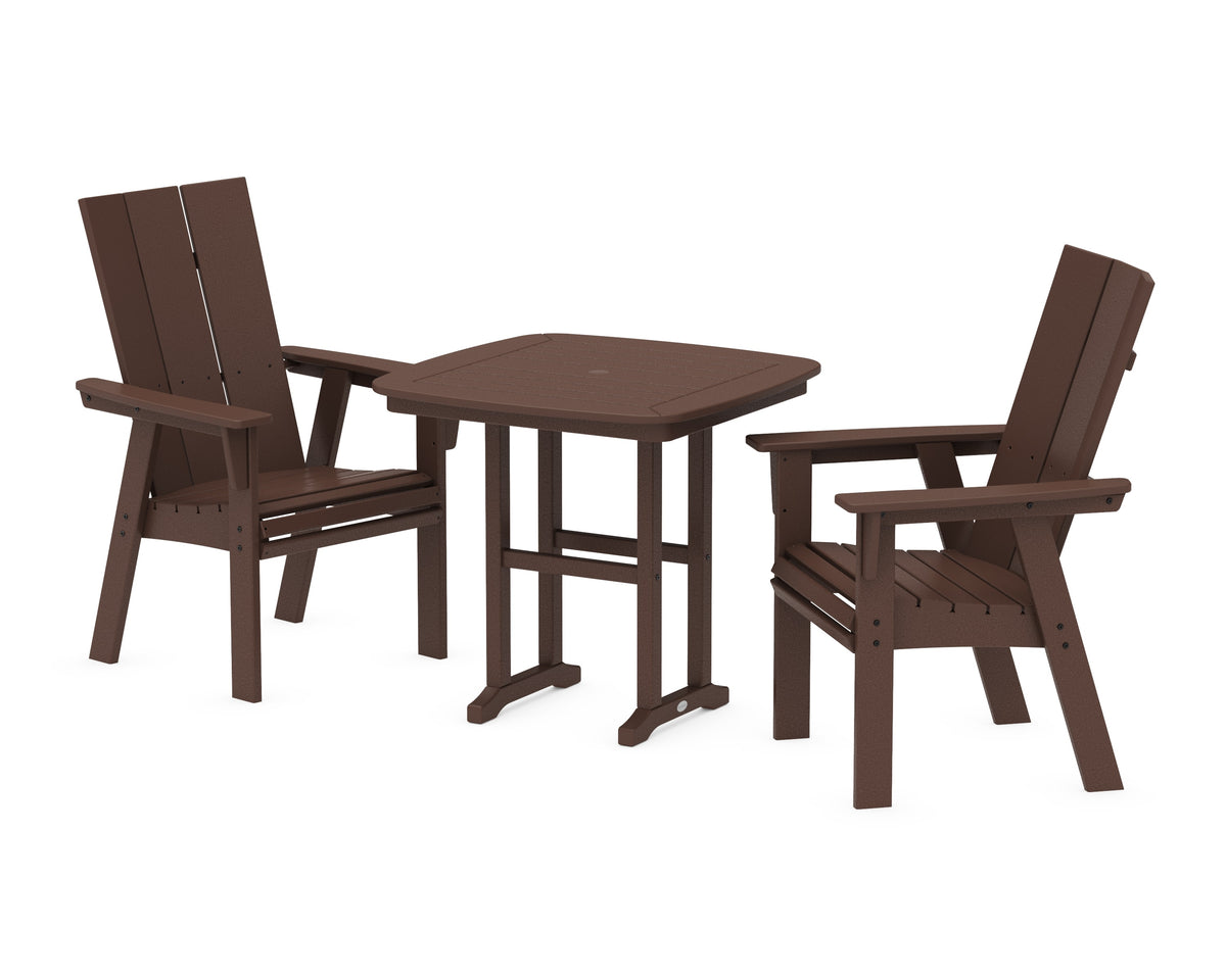 POLYWOOD Modern Curveback Adirondack 3-Piece Dining Set in Mahogany