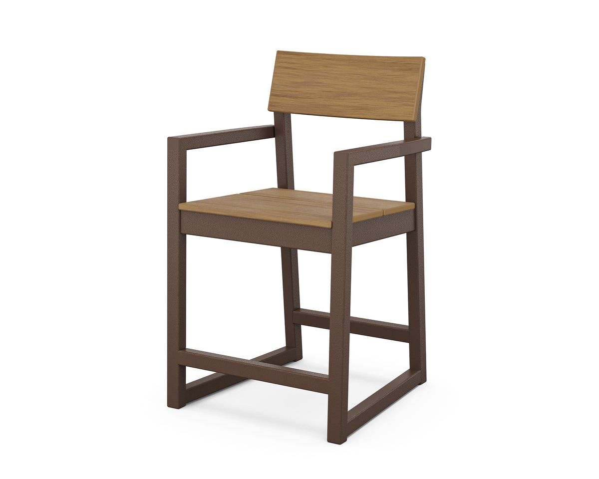 POLYWOOD EDGE Counter Arm Chair in Mahogany / Natural