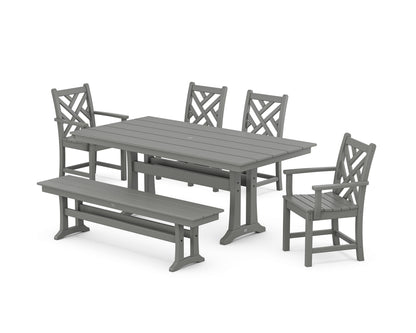 POLYWOOD Chippendale 6-Piece Farmhouse Dining Set with Trestle Legs in Slate Grey