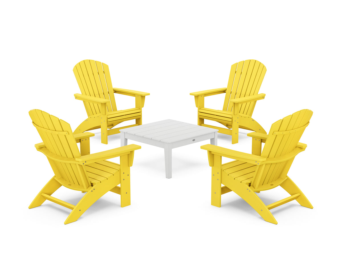 POLYWOOD 5-Piece Nautical Grand Adirondack Chair Conversation Group in Lemon / White
