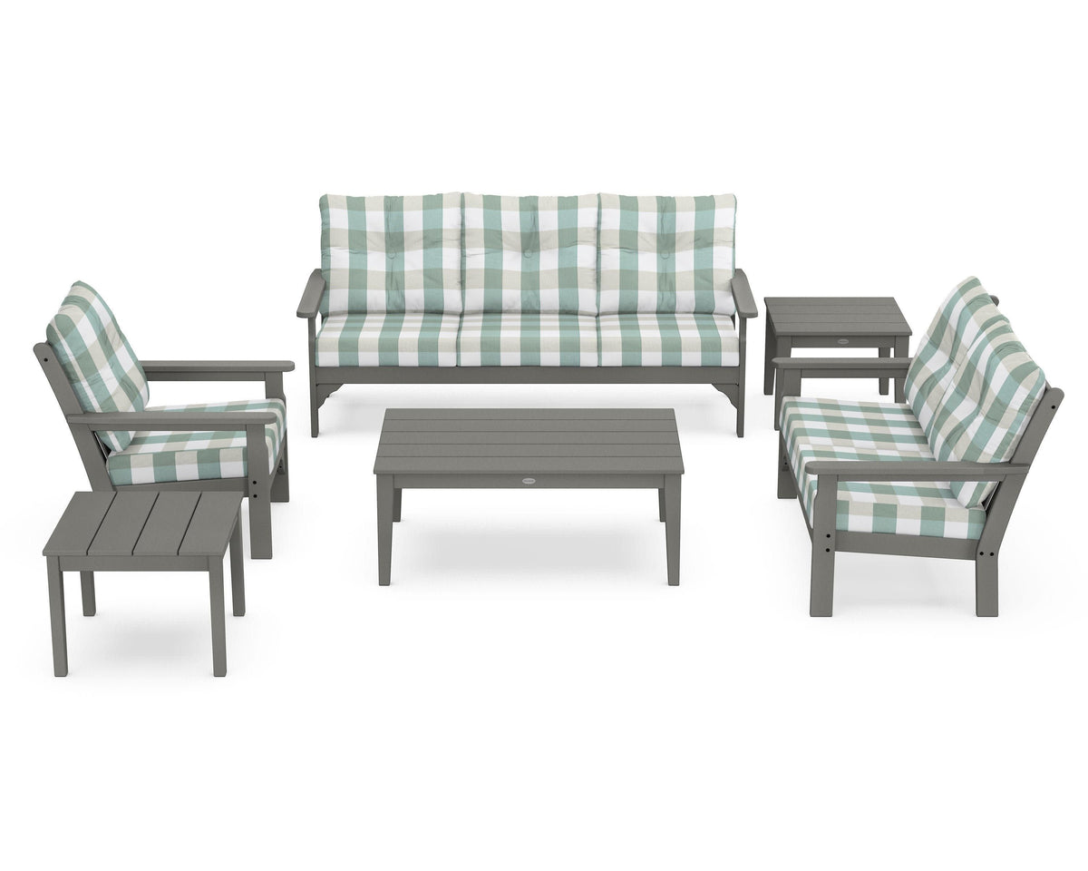 POLYWOOD Vineyard 6-Piece Deep Seating Set in Slate Grey / Buffalo Plaid Glacier Spa