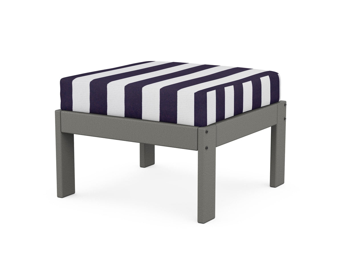 POLYWOOD Vineyard Modular Ottoman in Slate Grey / Cabana Stripe Navy