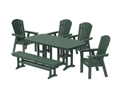 POLYWOOD Nautical Curveback Adirondack 6-Piece Dining Set with Bench in Green