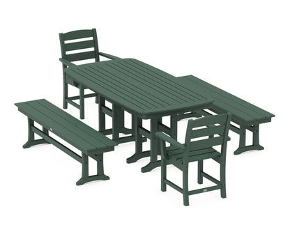 POLYWOOD Lakeside 5-Piece Dining Set with Benches - 37" x 72" Table in Green