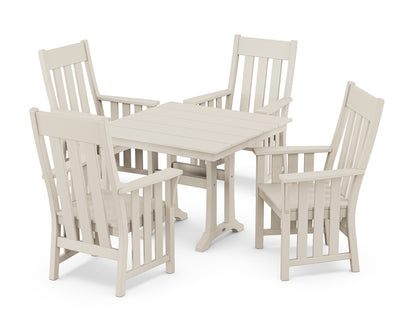 POLYWOOD Acadia 5-Piece Farmhouse Dining Set with Trestle Legs in Sand