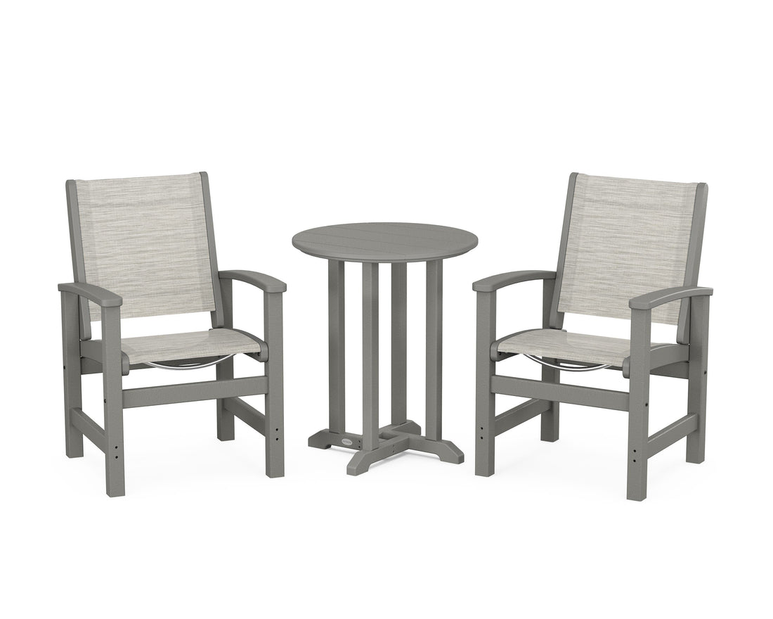 POLYWOOD Coastal 3-Piece Round Bistro Dining Set in Slate Grey / Birch