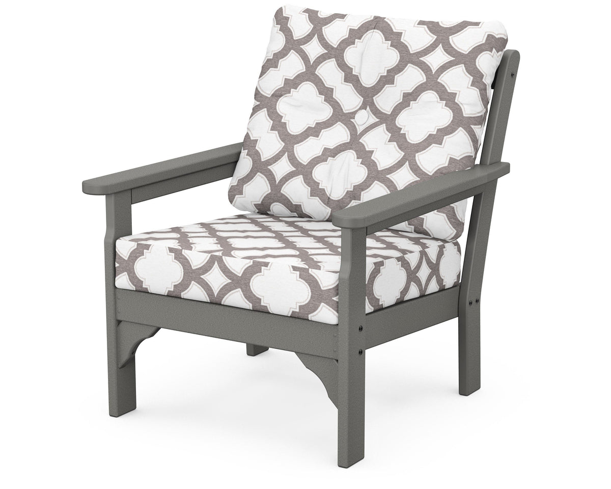 POLYWOOD Vineyard Deep Seating Chair in Slate Grey / Trellis Grey Mist