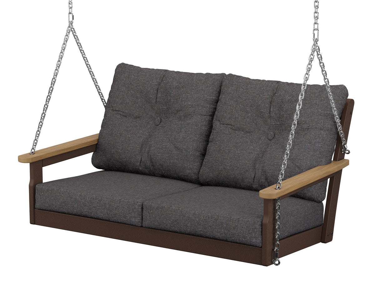 POLYWOOD Vineyard Deep Seating Swing in Mahogany / Natural / Ash Charcoal