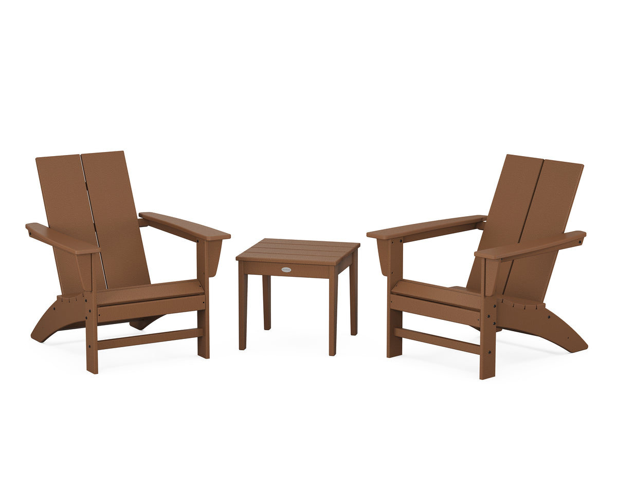POLYWOOD Country Living Cottage Modern Adirondack Chair 3-Piece Set in Teak