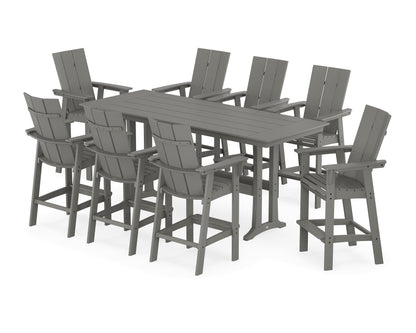 POLYWOOD Modern Curveback Adirondack 9-Piece Farmhouse Bar Set with Trestle Legs in Slate Grey