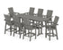 POLYWOOD Modern Curveback Adirondack 9-Piece Farmhouse Bar Set with Trestle Legs in Slate Grey
