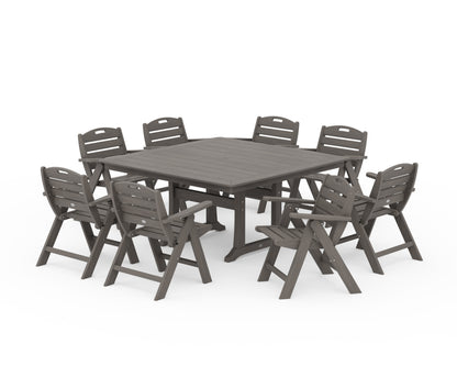 POLYWOOD Nautical Lowback 9-Piece Square Dining Set with Trestle Legs in Driftwood