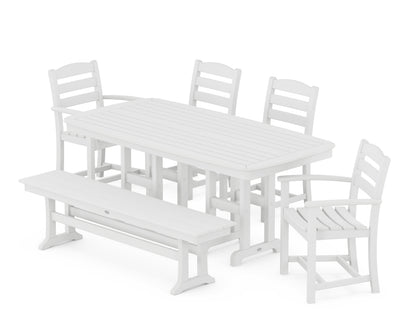 POLYWOOD La Casa Café 6-Piece Dining Set with Bench - 37" x 72" Table in White