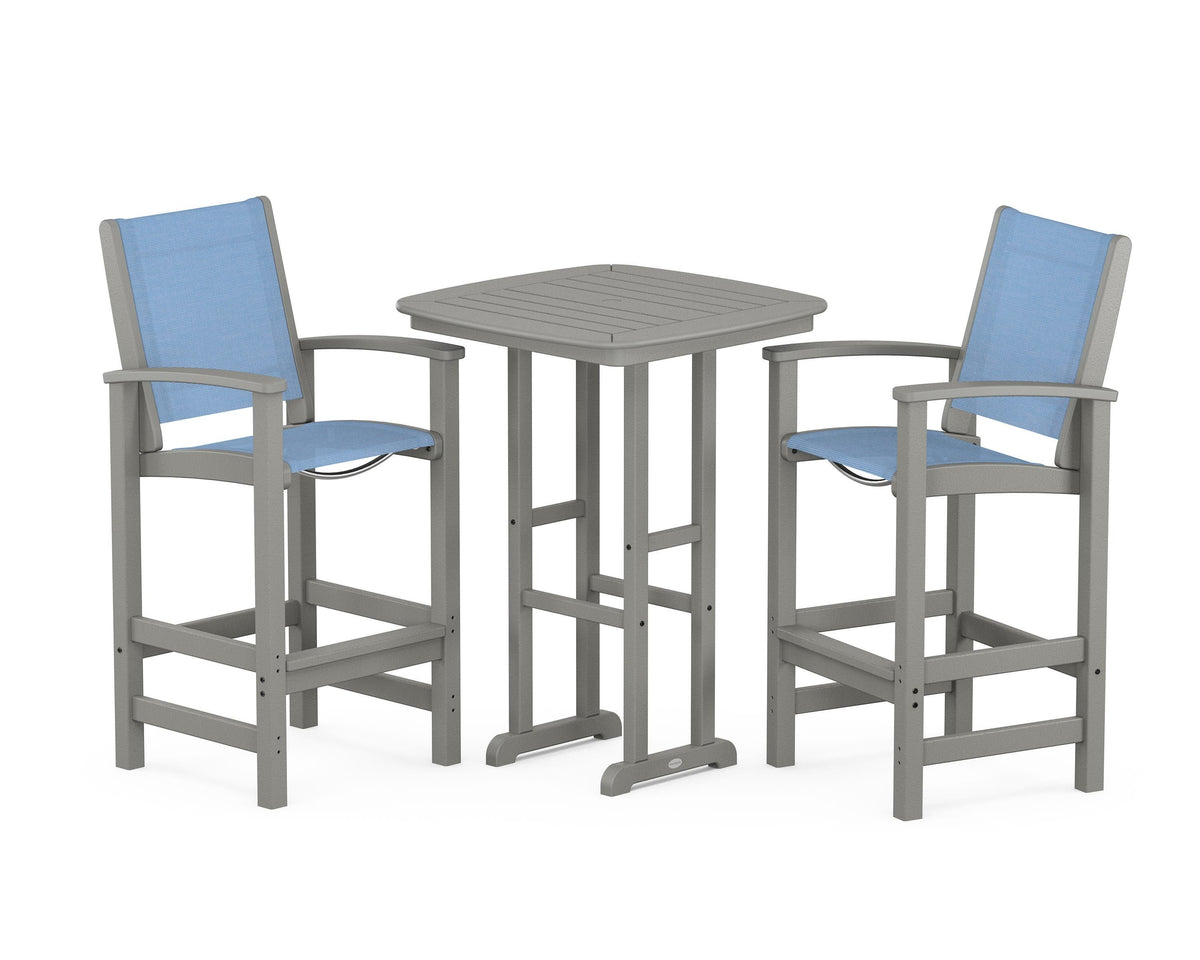 POLYWOOD Coastal 3-Piece Bar Set in Slate Grey / Poolside