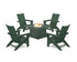 POLYWOOD 5-Piece Modern Grand Adirondack Conversation Set with Fire Pit Table in Green