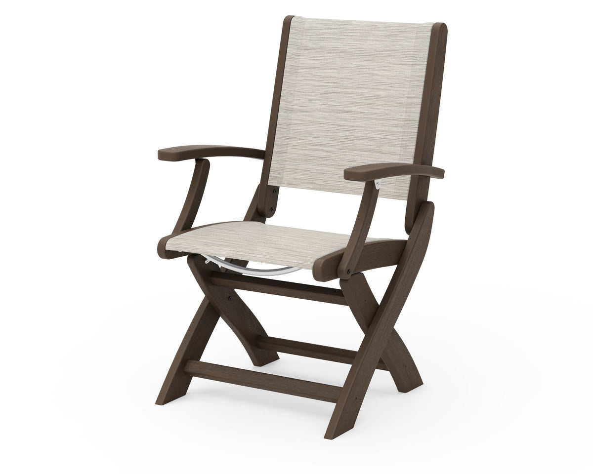 POLYWOOD Coastal Folding Chair in Kona with Kona arms and Birch sling