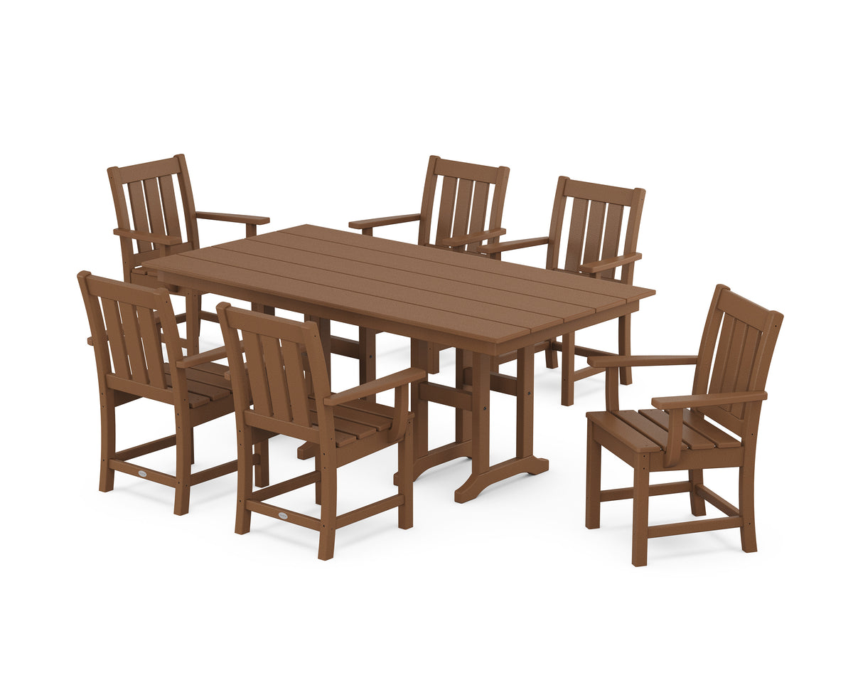 POLYWOOD Oxford Arm Chair 7-Piece Farmhouse Dining Set in Teak
