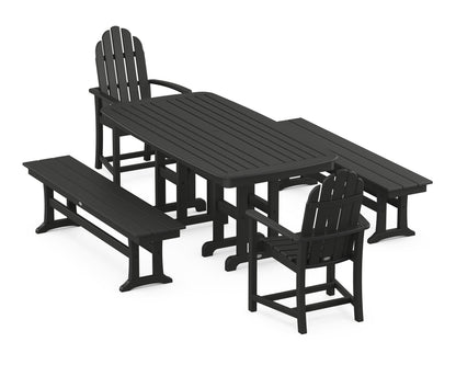 POLYWOOD Classic Adirondack 5-Piece Dining Set with Benches - 37" x 72" Table in Black