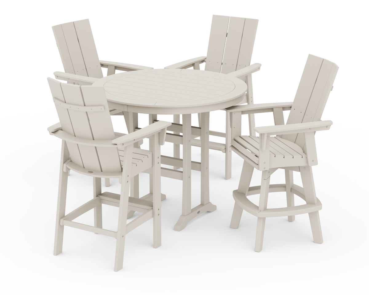 POLYWOOD Modern Adirondack 5-Piece Nautical Trestle Round Bar Set with Swivels in Sand