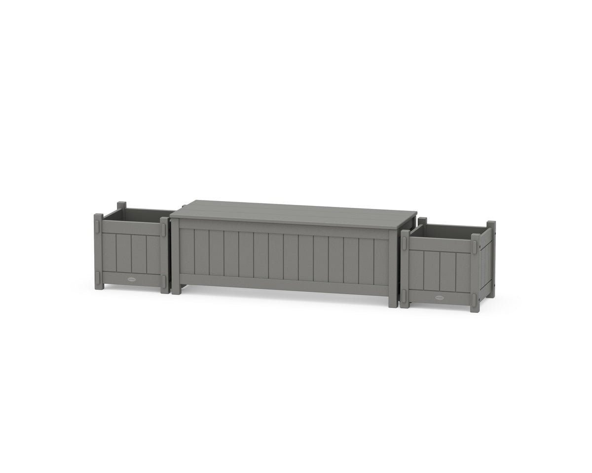POLYWOOD 48" Vineyard Straight Planter Storage Bench Set in Slate Grey