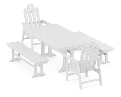 POLYWOOD Long Island 5-Piece Farmhouse Dining Set with Trestle Legs - 37" x 72" Table in White