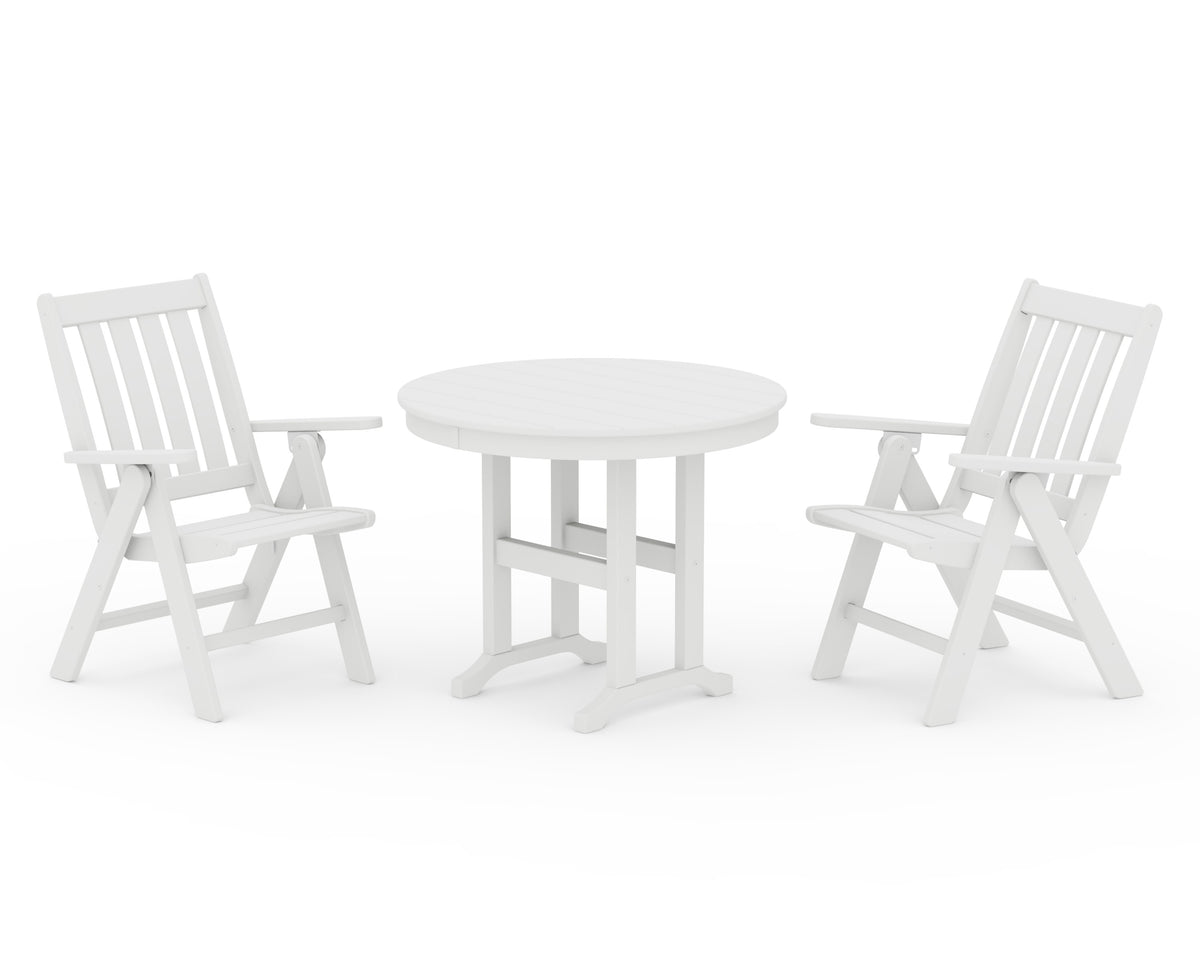 POLYWOOD Vineyard Folding Chair 3-Piece Round Dining Set in White