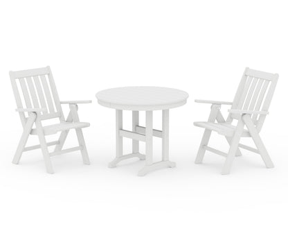 POLYWOOD Vineyard Folding Chair 3-Piece Round Dining Set in White