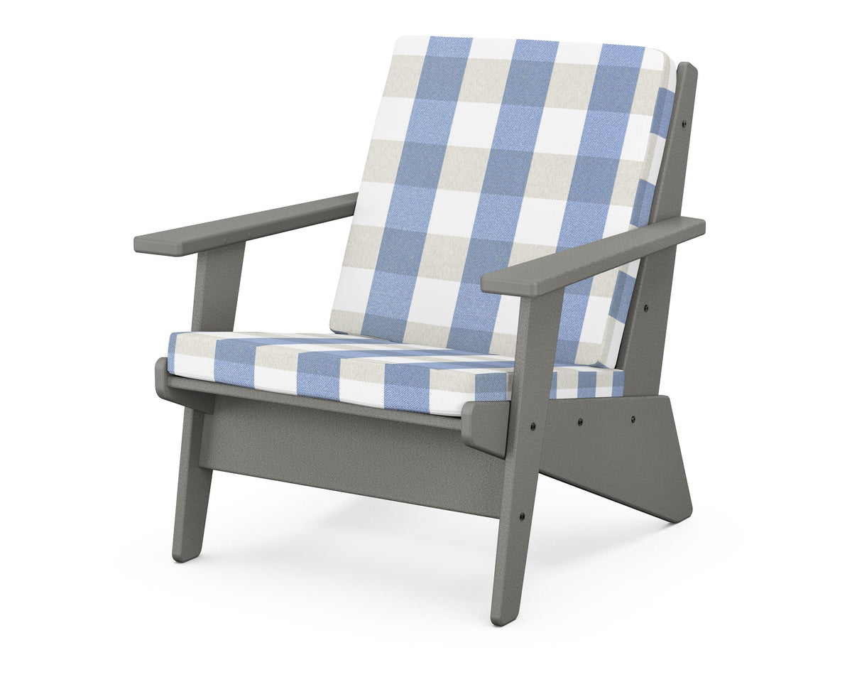 POLYWOOD Riviera Modern Lounge Chair in Slate Grey / Buffalo Plaid Sky Blue
