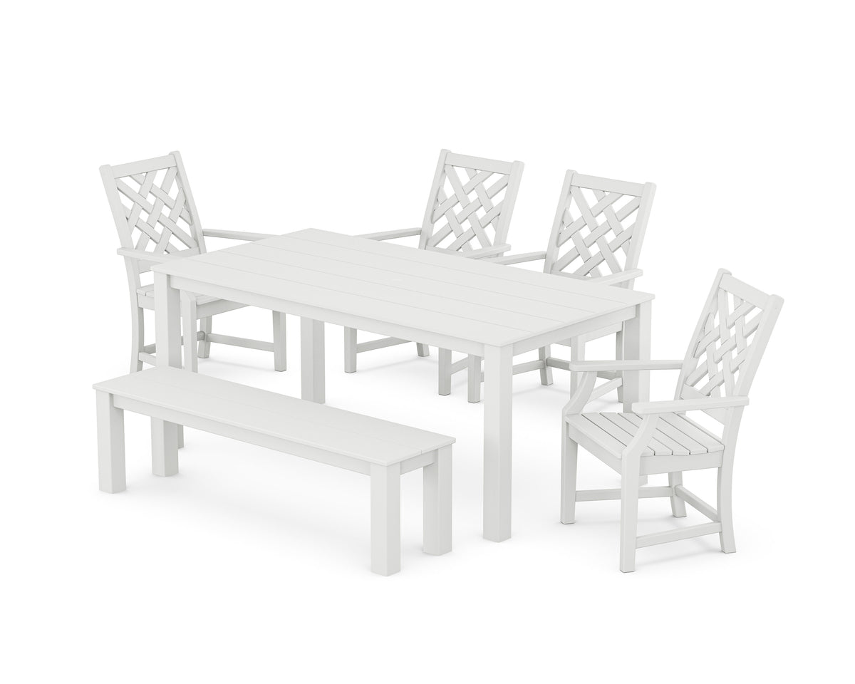 POLYWOOD Wovendale 6-Piece Parsons Dining Set with Bench in White