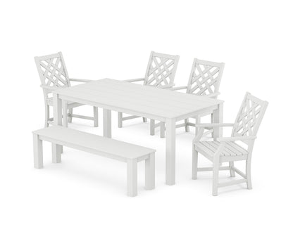 POLYWOOD Wovendale 6-Piece Parsons Dining Set with Bench in White