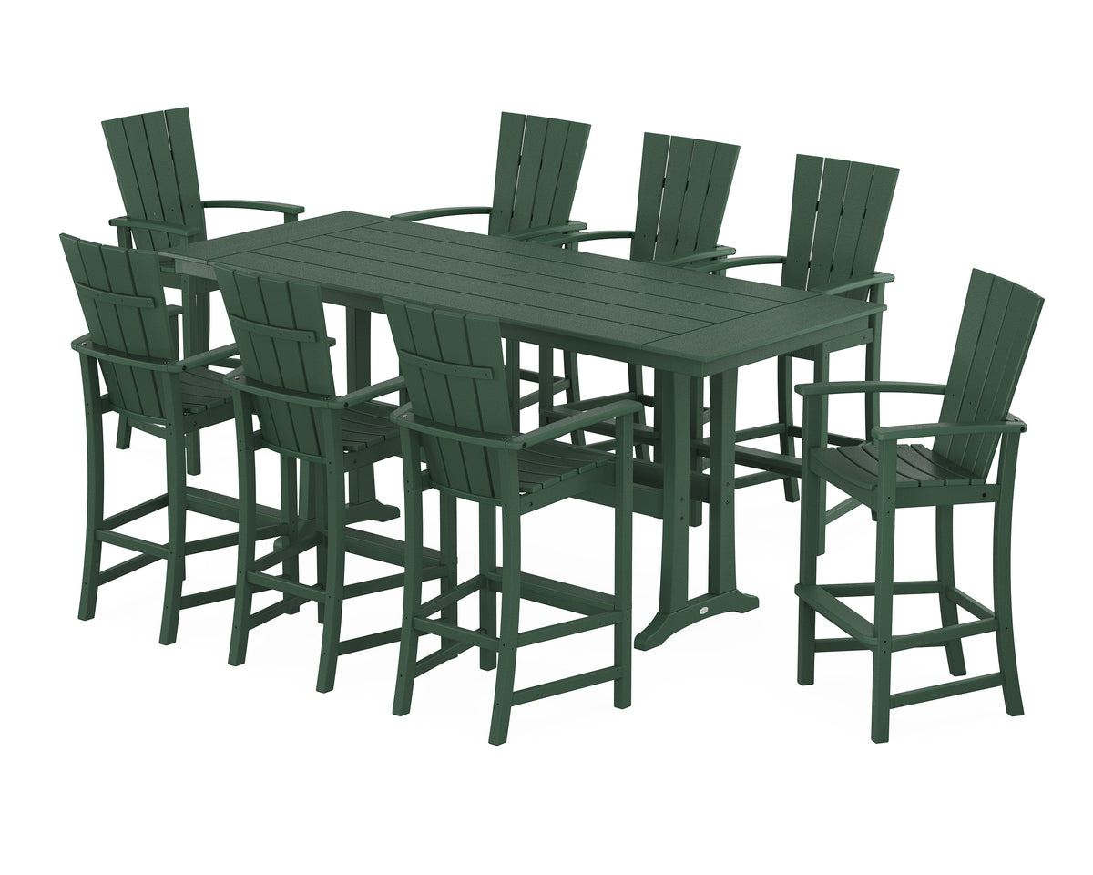 POLYWOOD Quattro Adirondack 9-Piece Farmhouse Bar Set with Trestle Legs in Green