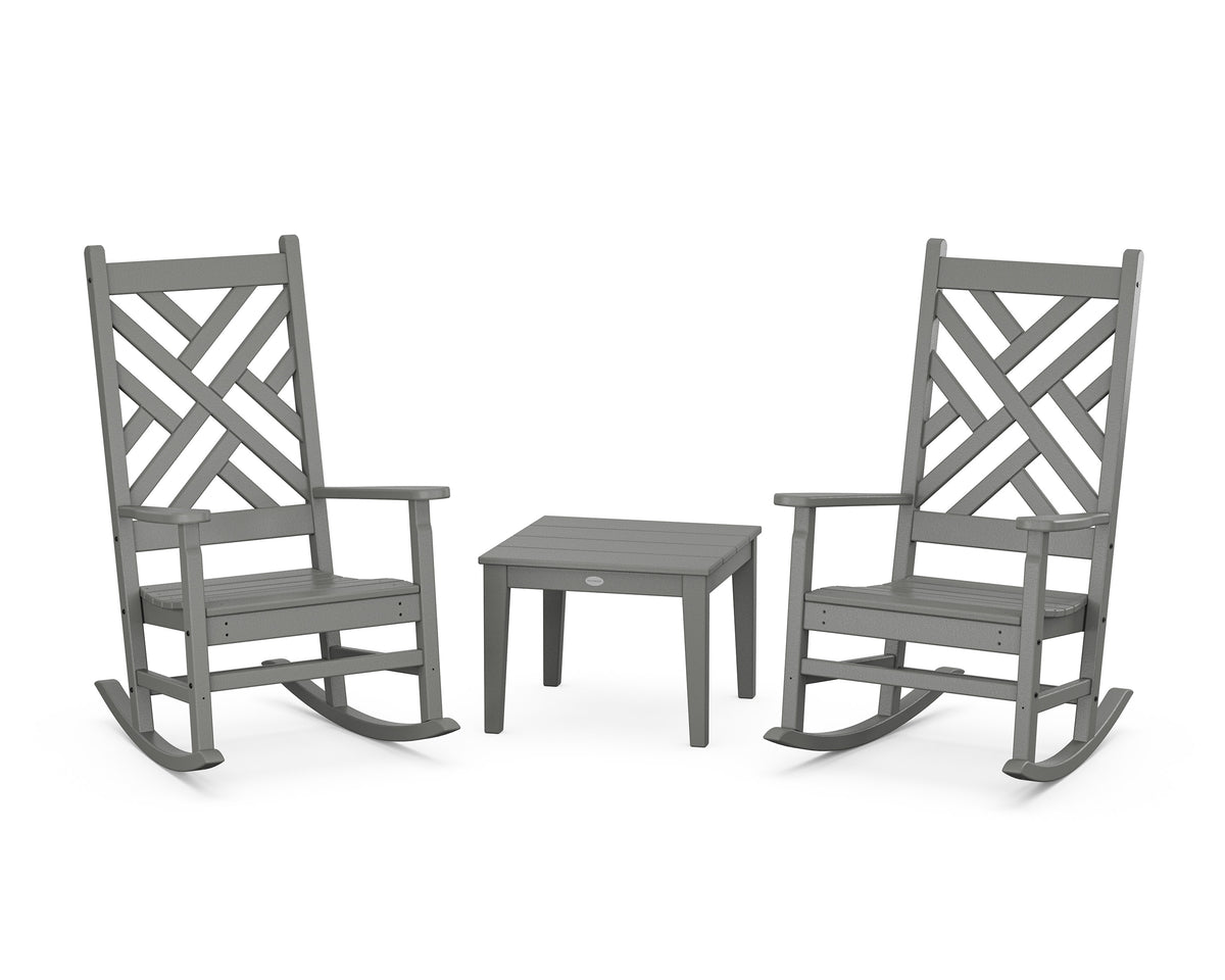POLYWOOD Chippendale 3-Piece Rocking Chair Set in Slate Grey