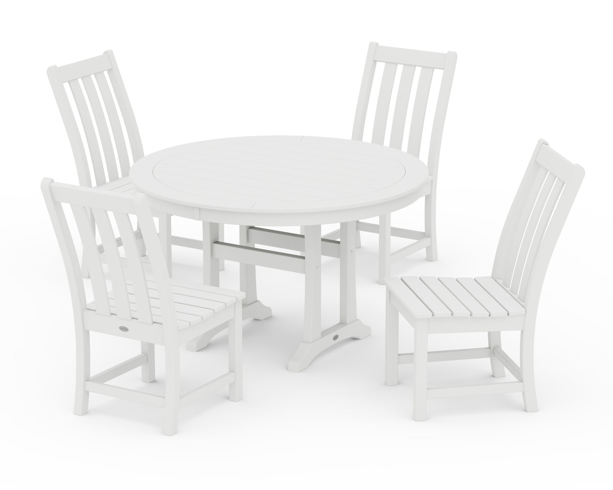 POLYWOOD Vineyard Side Chair 5-Piece Round Dining Set with Trestle Legs in White