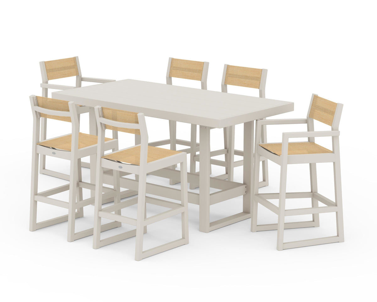 POLYWOOD EDGE Sling 7-Piece Bar Table Set in Sand / Dupioni Apricot