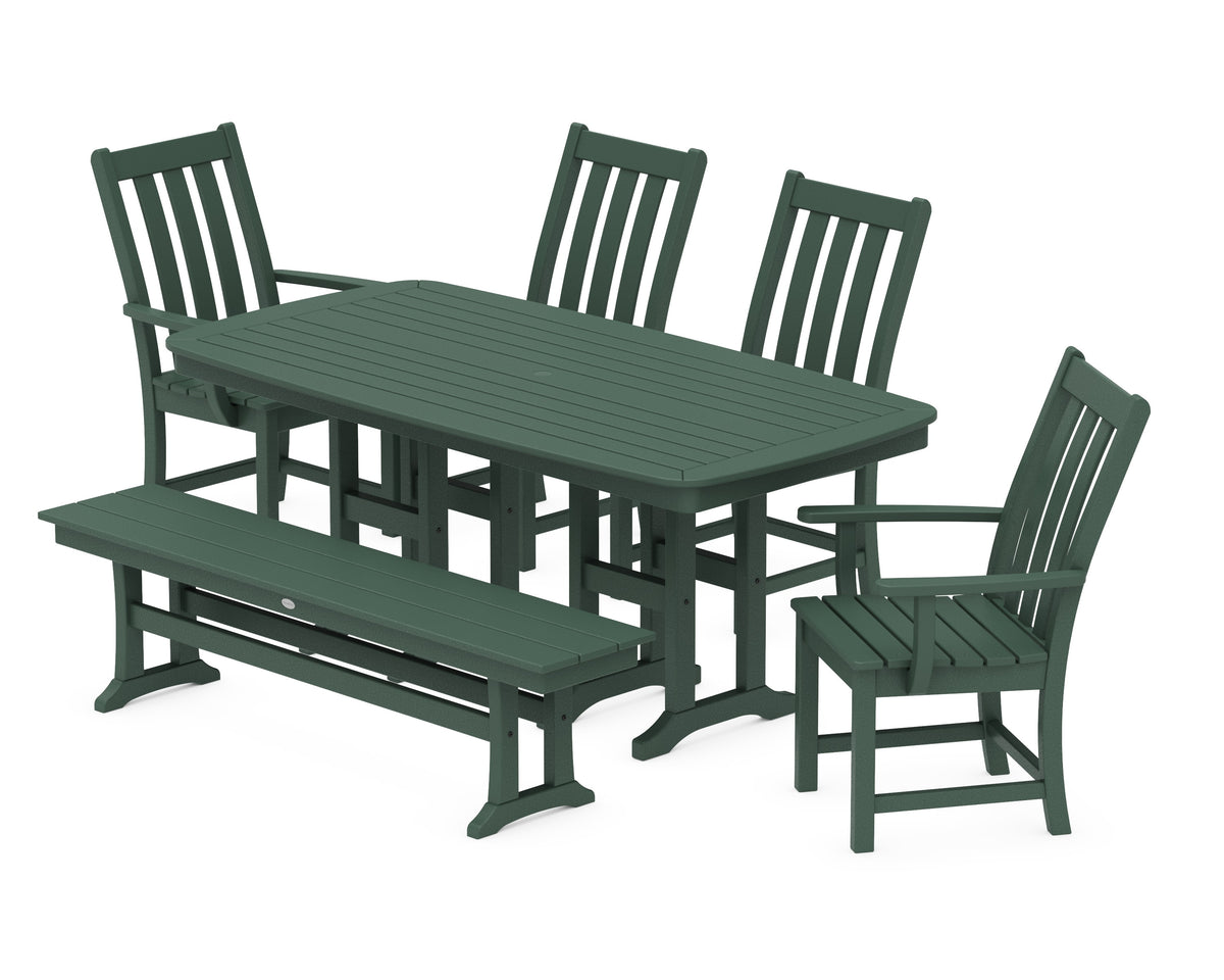 POLYWOOD Vineyard 6-Piece Dining Set with Bench - 37" x 72" Table in Green