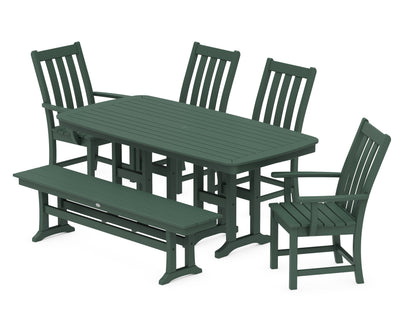 POLYWOOD Vineyard 6-Piece Dining Set with Bench - 37" x 72" Table in Green