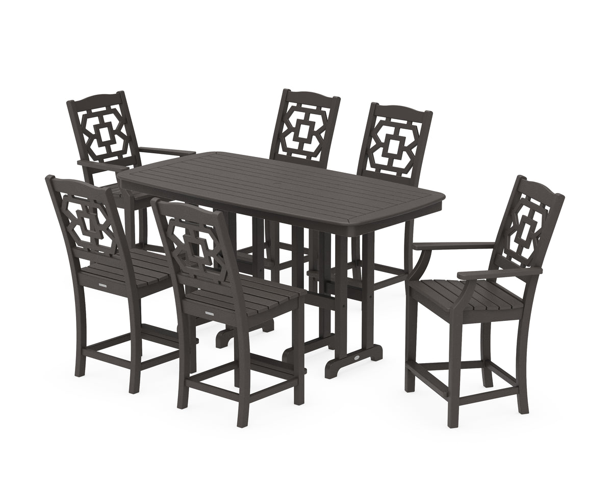 POLYWOOD Chinoiserie 7-Piece Counter Set in Vintage Coffee