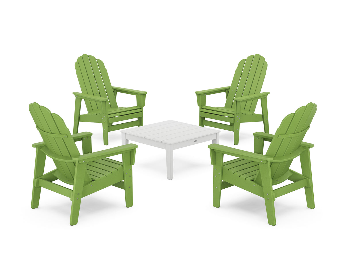POLYWOOD 5-Piece Vineyard Grand Upright Adirondack Chair Conversation Group in Lime / White