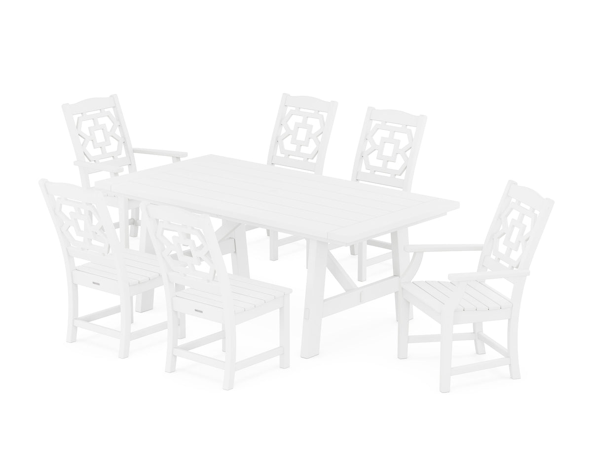 POLYWOOD Chinoiserie 7-Piece Rustic Farmhouse Dining Set in White
