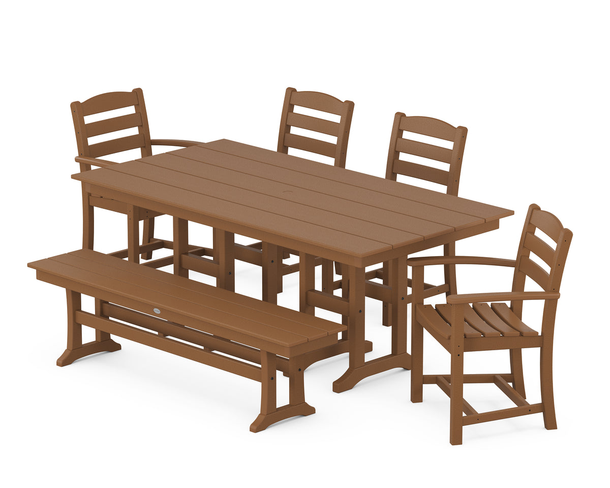 POLYWOOD La Casa Café 6-Piece Farmhouse Dining Set with Bench in Teak