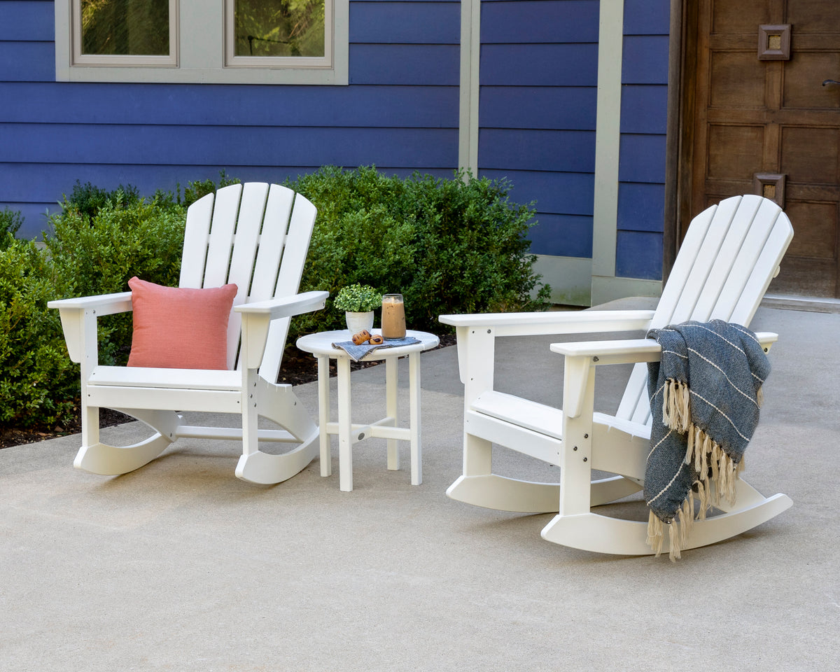 POLYWOOD Nautical 3-Piece Adirondack Rocking Chair Set in an outdoor setting