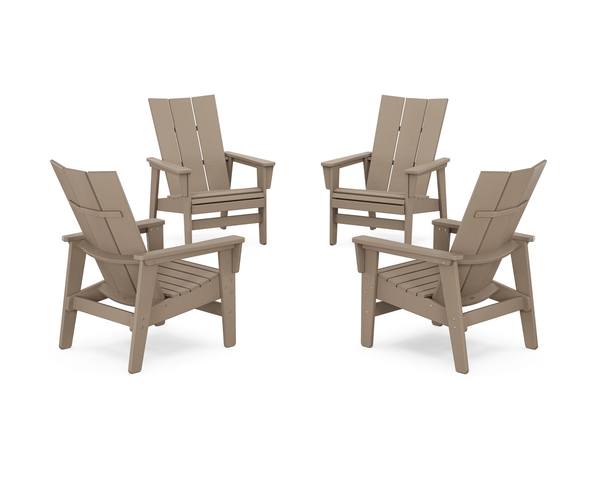 POLYWOOD 4-Piece Modern Grand Upright Adirondack Chair Conversation Set in Vintage Sahara