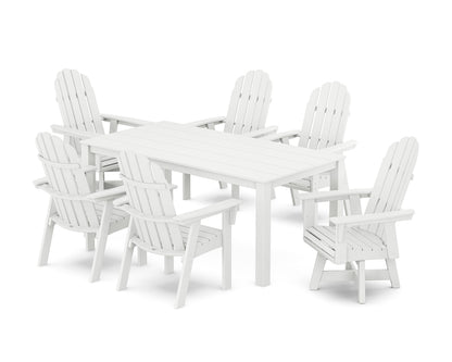 POLYWOOD Vineyard Curveback Adirondack 7-Piece Parsons Swivel Dining Set in White