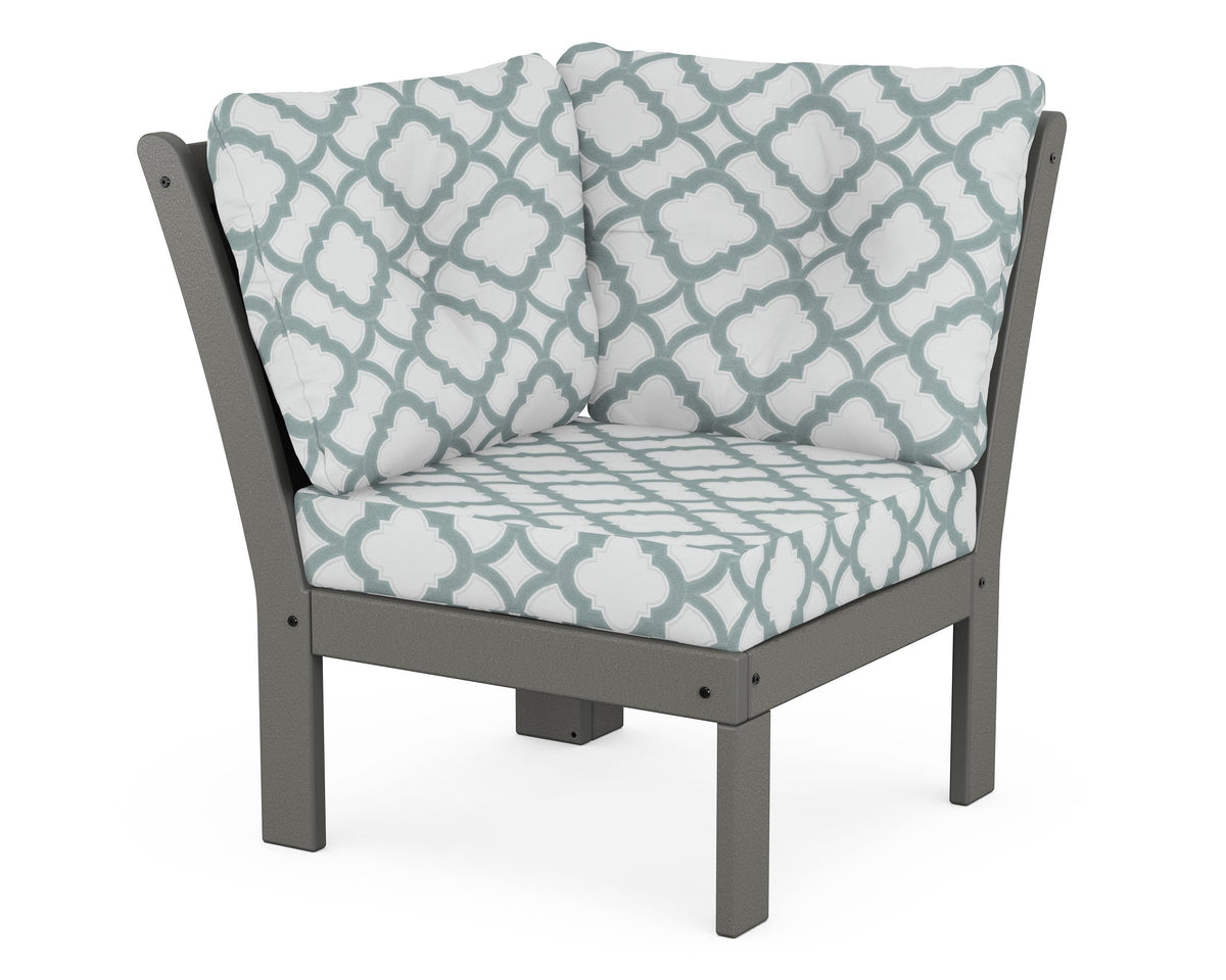 POLYWOOD Vineyard Modular Corner Chair in Slate Grey / Trellis Glacier Spa