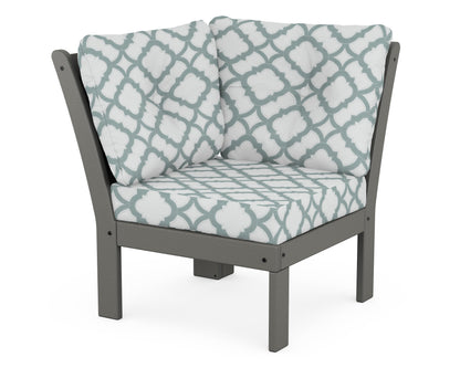 POLYWOOD Vineyard Modular Corner Chair in Slate Grey / Trellis Glacier Spa