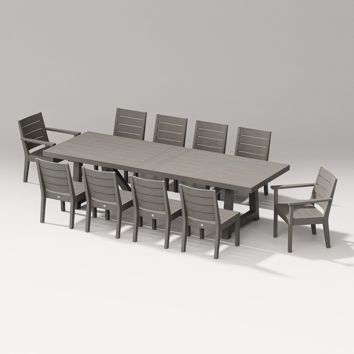 POLYWOOD Latitude 11-Piece A-Frame Table Dining Set - 120" Table in Driftwood