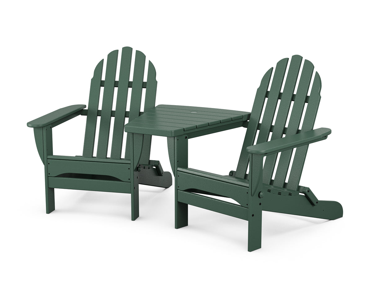 POLYWOOD Classic 3-Piece Folding Adirondack Set With Connecting Table in Green