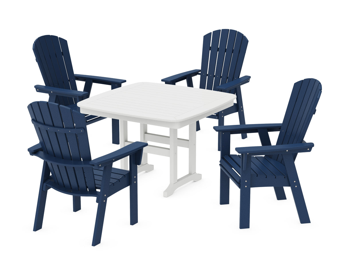 POLYWOOD Nautical Curveback Adirondack 5-Piece Dining Set - 44" Table in Navy / White