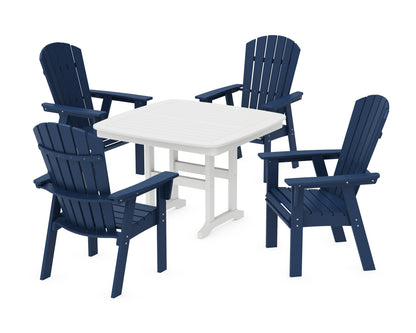 POLYWOOD Nautical Curveback Adirondack 5-Piece Dining Set - 44" Table in Navy / White