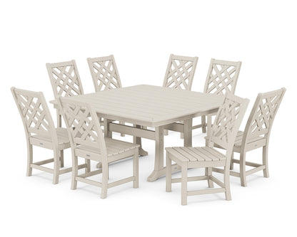 POLYWOOD Wovendale Side Chair 9-Piece Square Dining Set with Trestle Legs in Sand